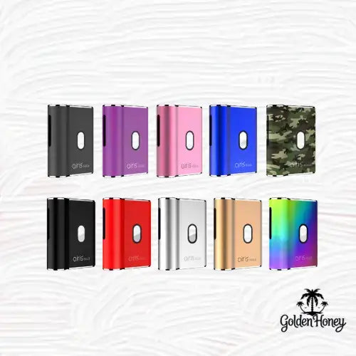 Variety of Airis Mística 2 Premium batteries in different colors including black, pink, blue, and camouflage.