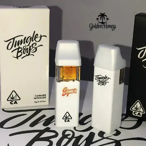 Jungle Boys 2ML cannabis vaporizer, compact and stylish, next to its packaging.