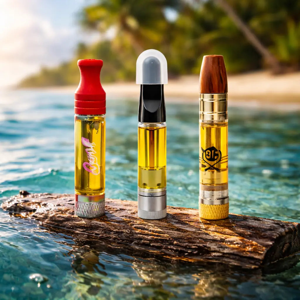 Cápsulas de destilado de THC, destacando la pureza y potencia del extracto en envases listos para usar.