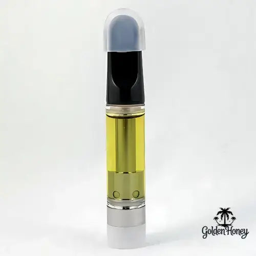 Cápsula de destilado THC de 1ml, aceite orgánico concentrado, alta pureza y potencia en envase elegante.