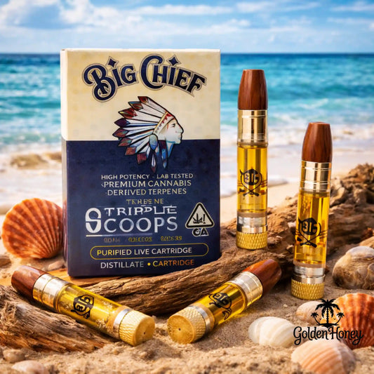 Cartucho Big Chief Americano con punta de madera y detalles dorados, con una capacidad de 1 ml.