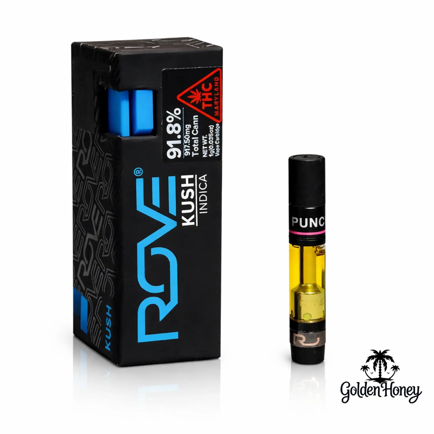 Envase híbrido de Rove Glue con un cartucho transparente de 1 ml de extracto  de THC
