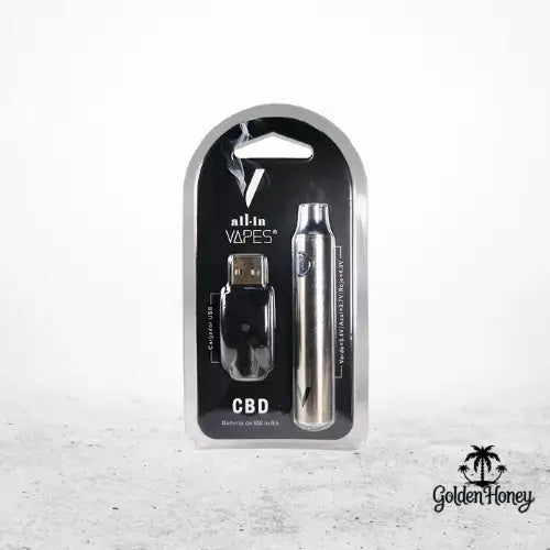 Batería All in Vapes con cargador USB, capacidad de 650 mAh para sesiones prolongadas, diseño moderno.