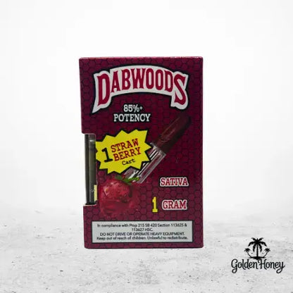 DabWoods Strawberry Cartucho, 1 gram, 85% potencia, estilo californiano y sabor intenso.