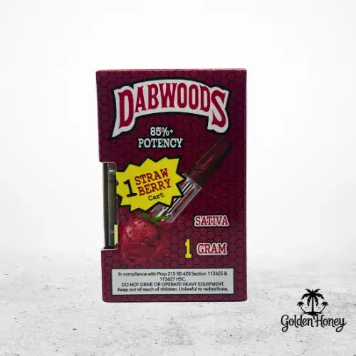 DabWoods Strawberry Cartucho, 1 gram, 85% potencia, estilo californiano y sabor intenso.
