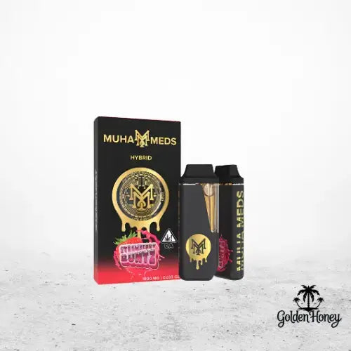 Muha Meds 2ML device in packaging, featuring hybrid design and distinctive logo, showcasing its compact size and potent features.