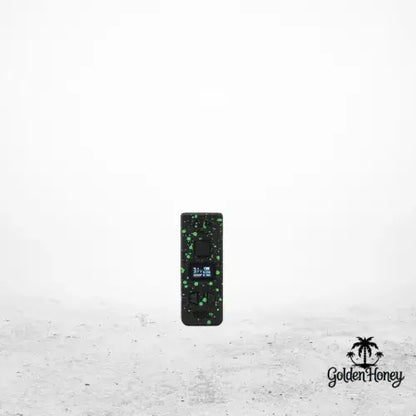 Wulf Kodo Pro battery with OLED display, featuring a green speckled design against a minimalistic white background.